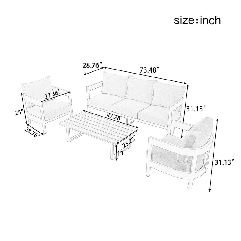 Ensemble de sièges d'extérieur 4 pièces avec coussins épais