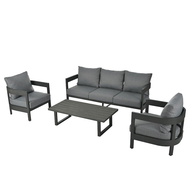 Ensemble de sièges d'extérieur 4 pièces avec coussins épais