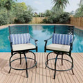 Ensemble de 2 tabourets de bar pivotants hauts d'extérieur, chaises de bar avec coussin d'assise pour terrasse et jardin.