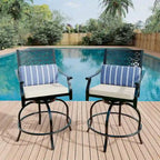 Ensemble de 2 tabourets de bar pivotants hauts d'extérieur, chaises de bar avec coussin d'assise pour terrasse et jardin.