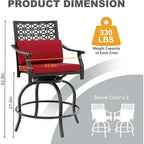 Ensemble de 2 tabourets de bar pivotants hauts d'extérieur, chaises de bar avec coussin d'assise pour terrasse et jardin.