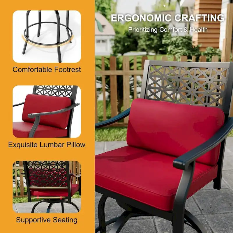 Ensemble de 2 tabourets de bar pivotants hauts d'extérieur, chaises de bar avec coussin d'assise pour terrasse et jardin.
