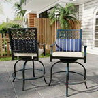 Ensemble de 2 tabourets de bar pivotants hauts d'extérieur, chaises de bar avec coussin d'assise pour terrasse et jardin.