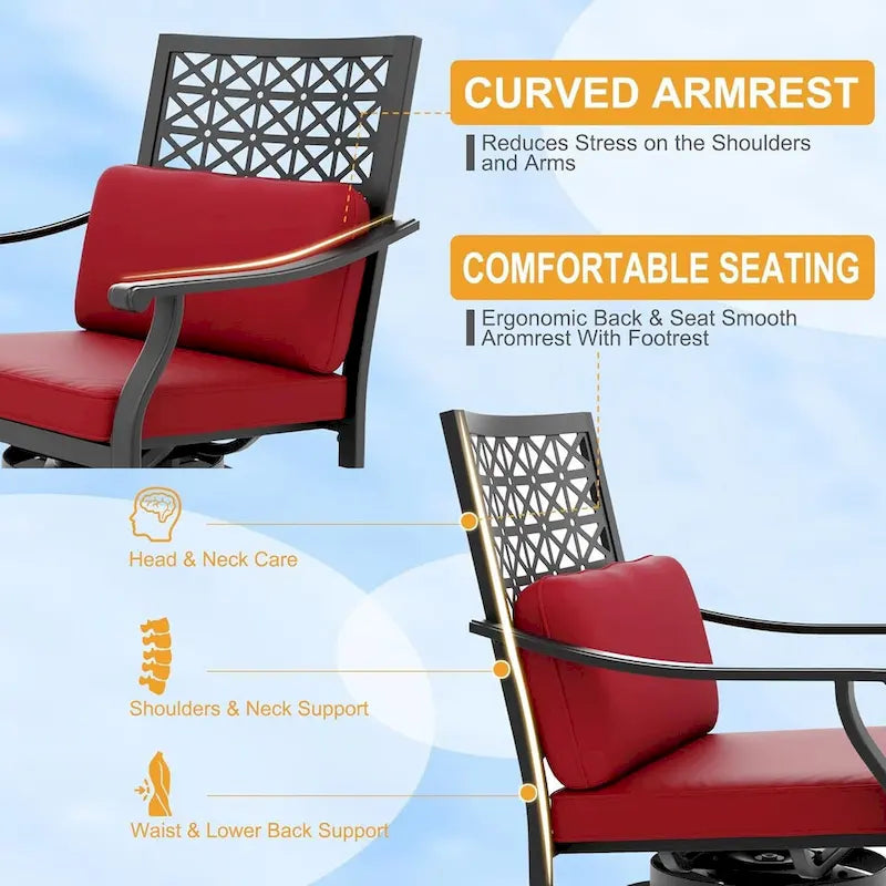 Ensemble de 2 tabourets de bar pivotants hauts d'extérieur, chaises de bar avec coussin d'assise pour terrasse et jardin.