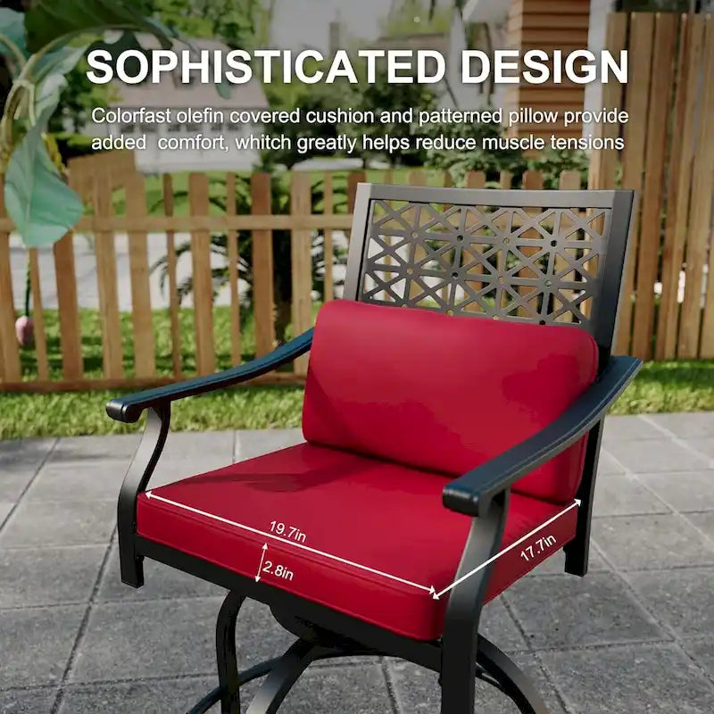 Ensemble de 2 tabourets de bar pivotants hauts d'extérieur, chaises de bar avec coussin d'assise pour terrasse et jardin.