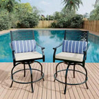 Ensemble de 2 tabourets de bar pivotants hauts d'extérieur, chaises de bar avec coussin d'assise pour terrasse et jardin.