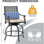 Ensemble de 2 tabourets de bar pivotants hauts d'extérieur, chaises de bar avec coussin d'assise pour terrasse et jardin.