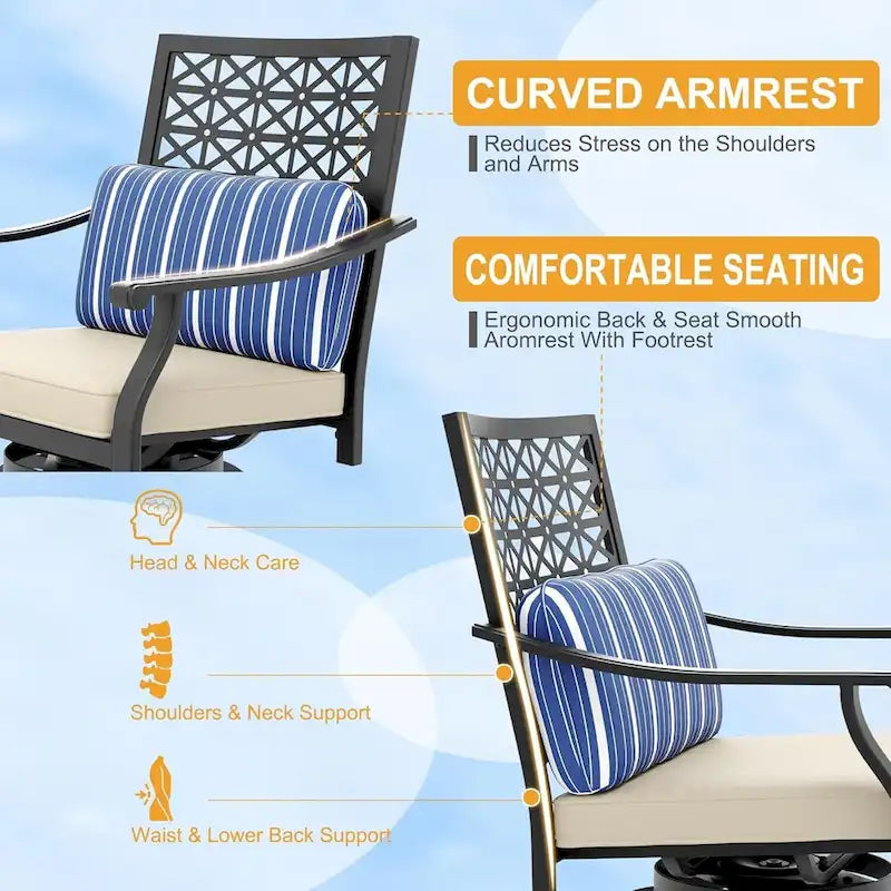Ensemble de 2 tabourets de bar pivotants hauts d'extérieur, chaises de bar avec coussin d'assise pour terrasse et jardin.