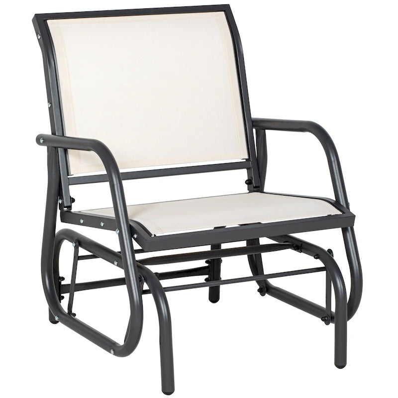 Fauteuil à bascule Outsunny avec tissu en maille respirante, accoudoirs incurvés et structure en acier, idéal pour le jardin, la piscine, la cour ou le balcon.