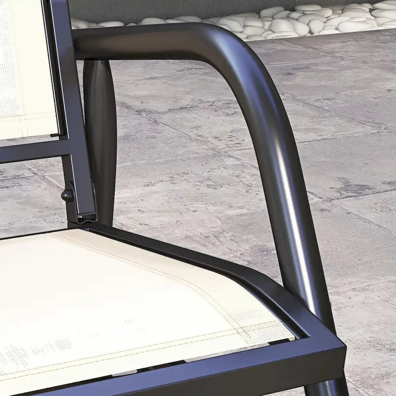 Fauteuil à bascule Outsunny avec tissu en maille respirante, accoudoirs incurvés et structure en acier, idéal pour le jardin, la piscine, la cour ou le balcon.