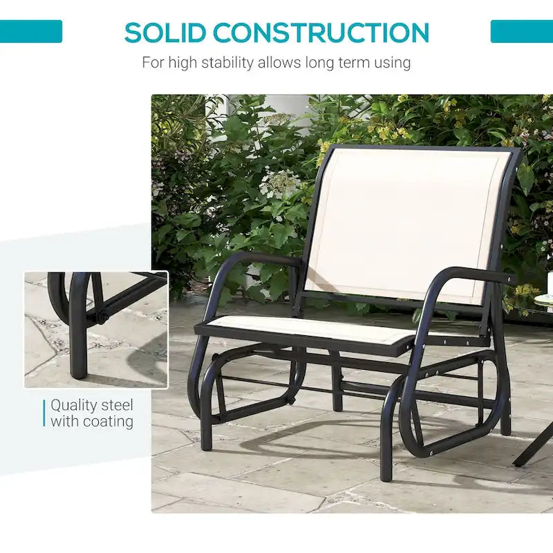 Fauteuil à bascule Outsunny avec tissu en maille respirante, accoudoirs incurvés et structure en acier, idéal pour le jardin, la piscine, la cour ou le balcon.