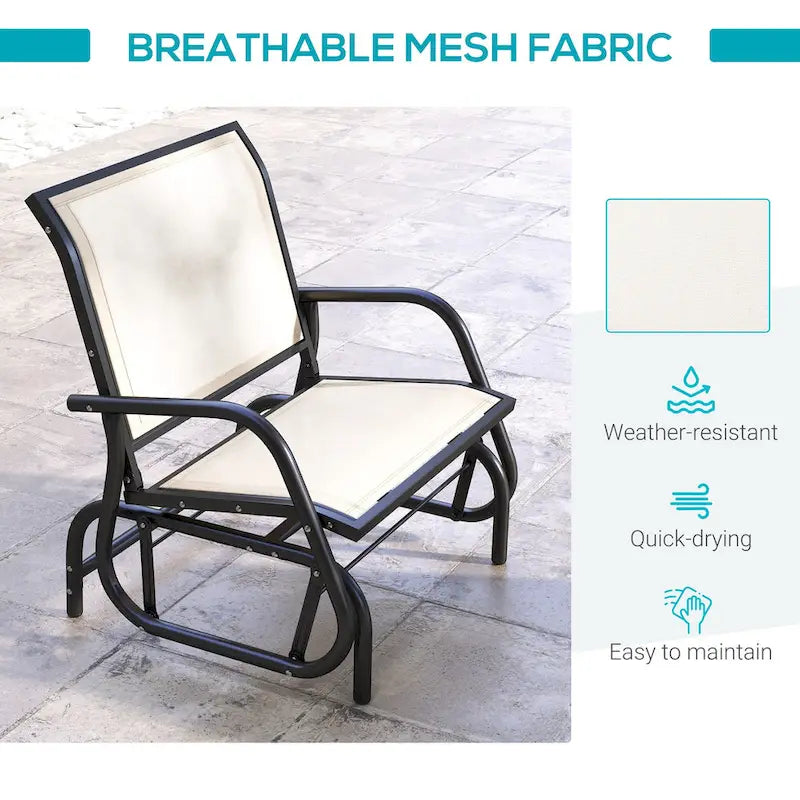 Fauteuil à bascule Outsunny avec tissu en maille respirante, accoudoirs incurvés et structure en acier, idéal pour le jardin, la piscine, la cour ou le balcon.