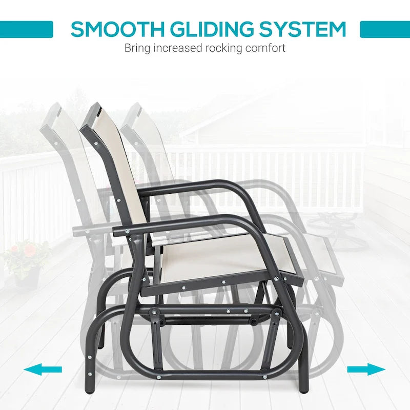 Fauteuil à bascule Outsunny avec tissu en maille respirante, accoudoirs incurvés et structure en acier, idéal pour le jardin, la piscine, la cour ou le balcon.
