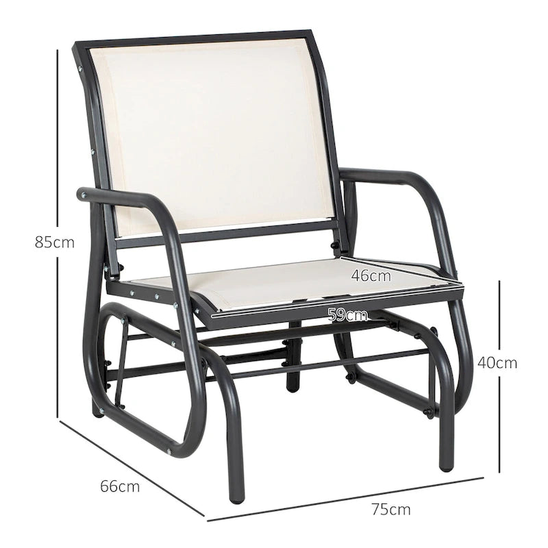 Fauteuil à bascule Outsunny avec tissu en maille respirante, accoudoirs incurvés et structure en acier, idéal pour le jardin, la piscine, la cour ou le balcon.