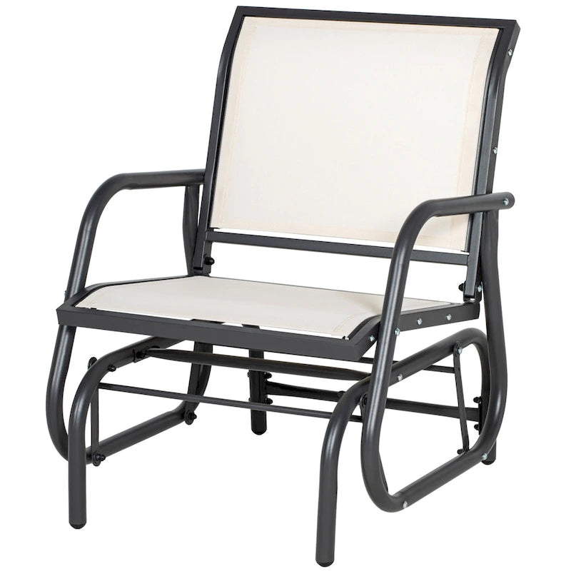 Fauteuil à bascule Outsunny avec tissu en maille respirante, accoudoirs incurvés et structure en acier, idéal pour le jardin, la piscine, la cour ou le balcon.