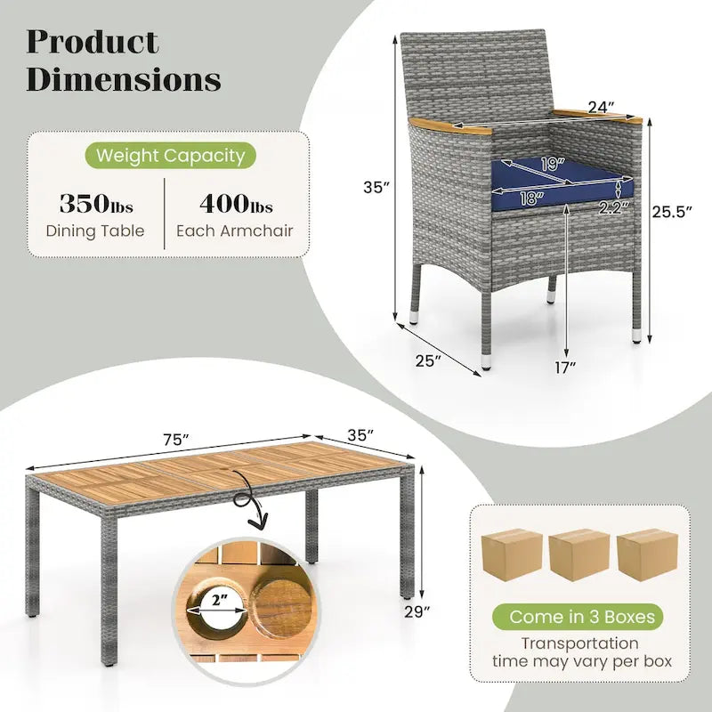 Ensemble de salle à manger d'extérieur Gymax 9 pièces en résine tressée PE, table et bois d'acacia