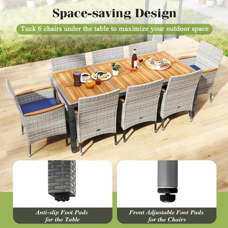 Ensemble de salle à manger d'extérieur Gymax 9 pièces en résine tressée PE, table et bois d'acacia