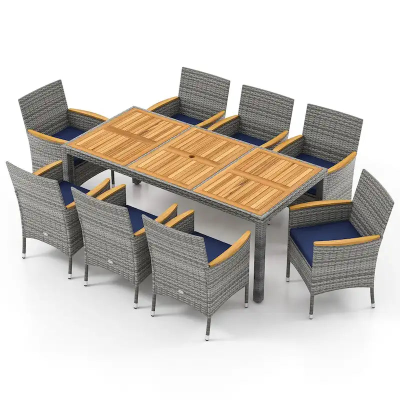 Ensemble de salle à manger d'extérieur Gymax 9 pièces en résine tressée PE, table et bois d'acacia