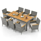 Ensemble de salle à manger d'extérieur Gymax 9 pièces en résine tressée PE, table et bois d'acacia