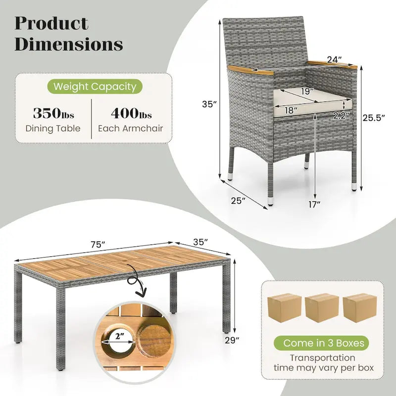 Ensemble de salle à manger d'extérieur Gymax 9 pièces en résine tressée PE, table et bois d'acacia