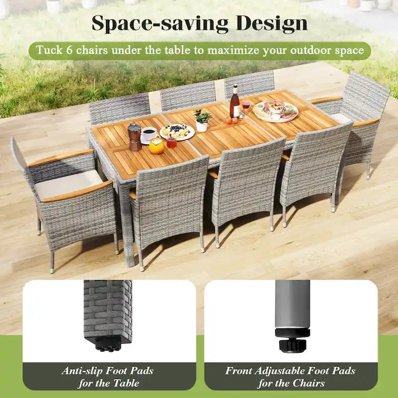 Ensemble de salle à manger d'extérieur Gymax 9 pièces en résine tressée PE, table et bois d'acacia