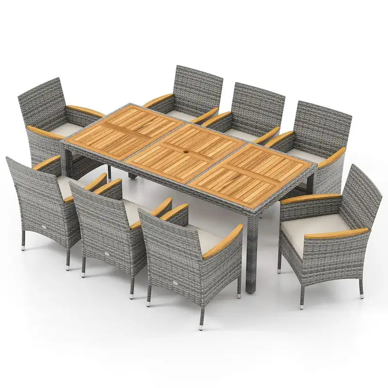Ensemble de salle à manger d'extérieur Gymax 9 pièces en résine tressée PE, table et bois d'acacia
