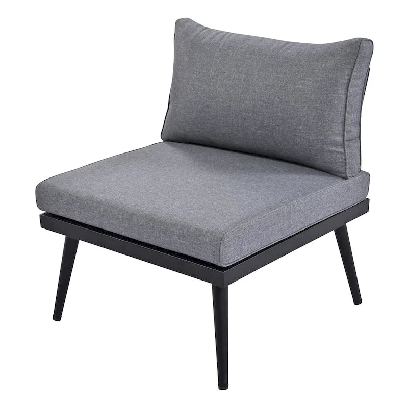 Ensemble de canapé d'angle d'extérieur 6 pièces avec tables basses gigognes