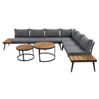 Ensemble de canapé d'angle d'extérieur 6 pièces avec tables basses gigognes