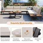 Ensemble de canapé d'angle d'extérieur 6 pièces avec tables basses gigognes