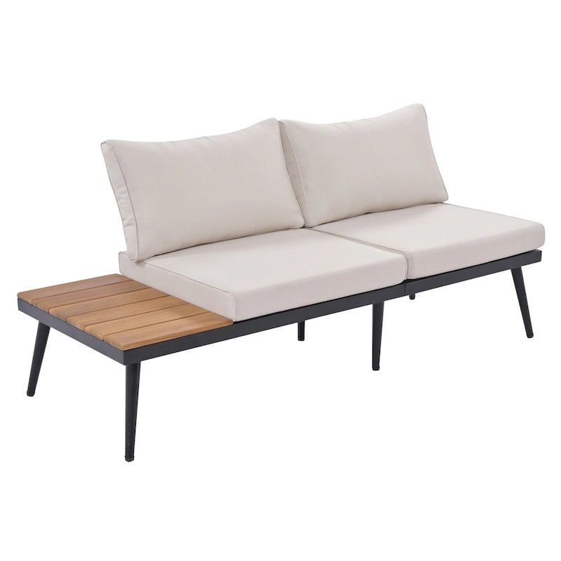 Ensemble de canapé d'angle d'extérieur 6 pièces avec tables basses gigognes