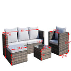 Ensemble canapé d'extérieur 4 pièces en rotin PE tressé avec coussins et table basse