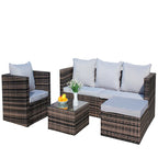 Ensemble canapé d'extérieur 4 pièces en rotin PE tressé avec coussins et table basse