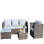 Ensemble canapé d'extérieur 4 pièces en rotin PE tressé avec coussins et table basse