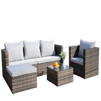 Ensemble canapé d'extérieur 4 pièces en rotin PE tressé avec coussins et table basse