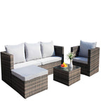 Ensemble canapé d'extérieur 4 pièces en rotin PE tressé avec coussins et table basse