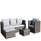 Ensemble canapé d'extérieur 4 pièces en rotin PE tressé avec coussins et table basse