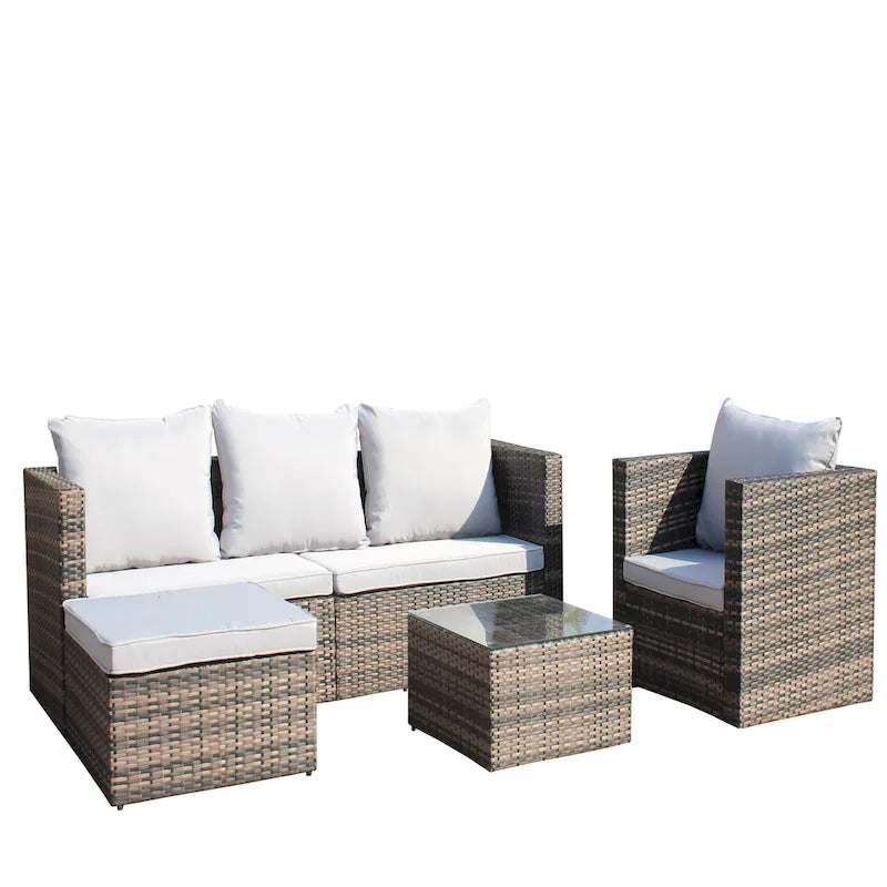 Ensemble canapé d'extérieur 4 pièces en rotin PE tressé avec coussins et table basse