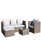 Ensemble canapé d'extérieur 4 pièces en rotin PE tressé avec coussins et table basse