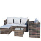 Ensemble canapé d'extérieur 4 pièces en rotin PE tressé avec coussins et table basse
