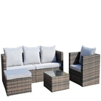 Ensemble canapé d'extérieur 4 pièces en rotin PE tressé avec coussins et table basse