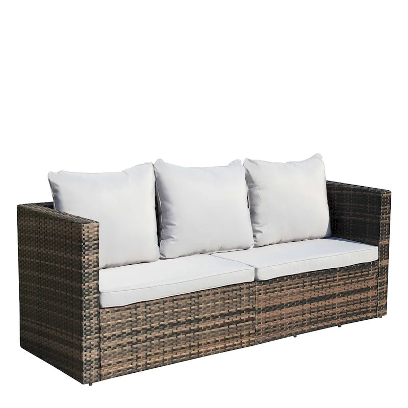 Ensemble canapé d'extérieur 4 pièces en rotin PE tressé avec coussins et table basse