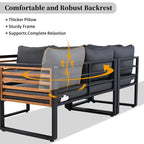 Ensemble de mobilier de patio 4 pièces avec table basse, canapé d'angle d'extérieur en forme de L avec structure en métal et bois et coussins pour jardin
