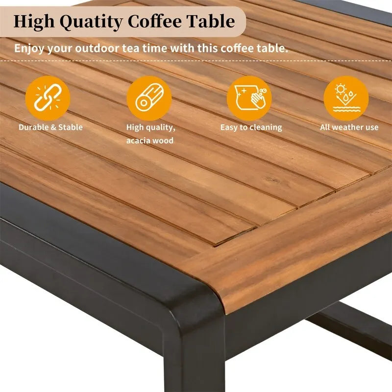 Ensemble de mobilier de patio 4 pièces avec table basse, canapé d'angle d'extérieur en forme de L avec structure en métal et bois et coussins pour jardin