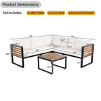 Ensemble de mobilier de patio 4 pièces avec table basse, canapé d'angle d'extérieur en forme de L avec structure en métal et bois et coussins pour jardin