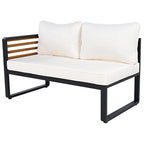 Ensemble de mobilier de patio 4 pièces avec table basse, canapé d'angle d'extérieur en forme de L avec structure en métal et bois et coussins pour jardin