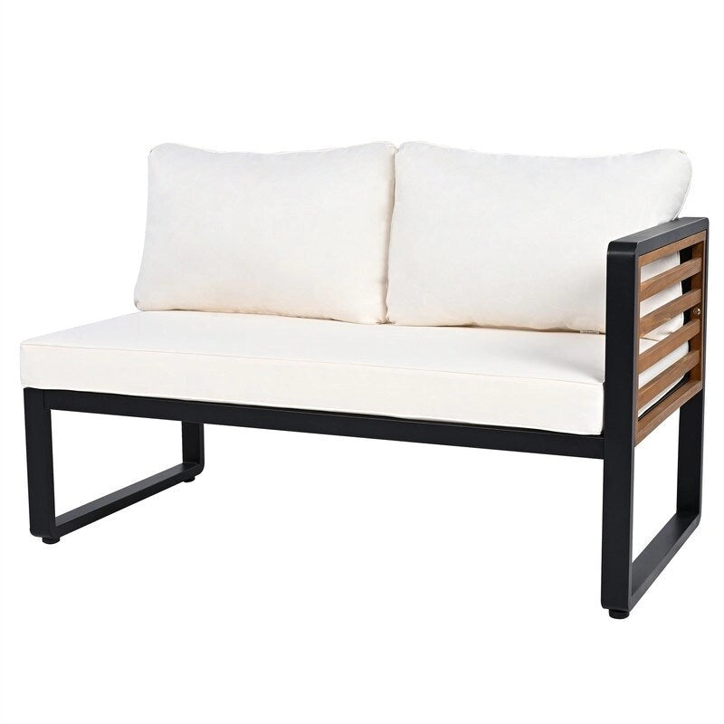 Ensemble de mobilier de patio 4 pièces avec table basse, canapé d'angle d'extérieur en forme de L avec structure en métal et bois et coussins pour jardin