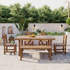 Ensemble table et chaises d'extérieur en bois d'acacia avec 4 chaises et un banc, mobilier de patio 6 pièces adapté aux patios 7 pièces