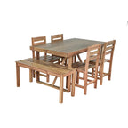 Ensemble table et chaises d'extérieur en bois d'acacia avec 4 chaises et un banc, mobilier de patio 6 pièces adapté aux patios 7 pièces