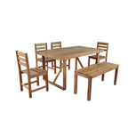 Ensemble table et chaises d'extérieur en bois d'acacia avec 4 chaises et un banc, mobilier de patio 6 pièces adapté aux patios 7 pièces