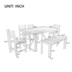 Ensemble table et chaises d'extérieur en bois d'acacia avec 4 chaises et un banc, mobilier de patio 6 pièces adapté aux patios 7 pièces